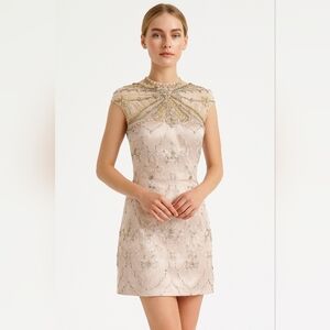 Sherri Hill Elegant Gold and Cream Mini Dress
